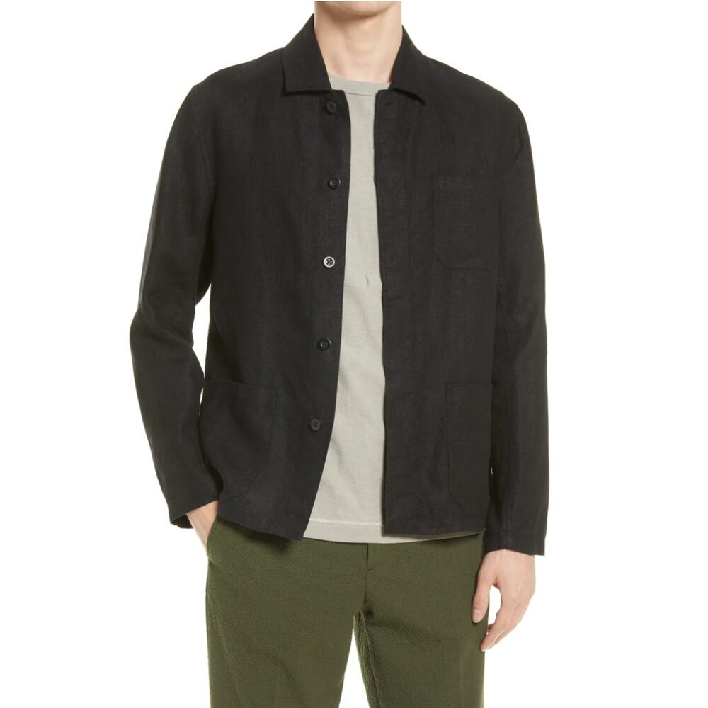 NN07 No Nationality Oscar Linen Shirt Jacket Navy Classic Solid